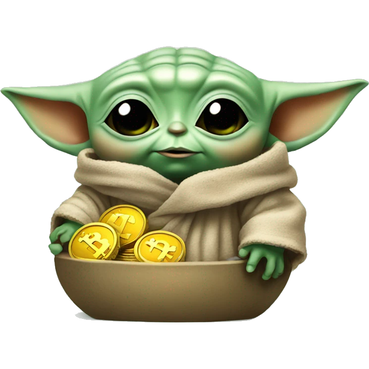 Baby Yoda likes bitcoins emoji