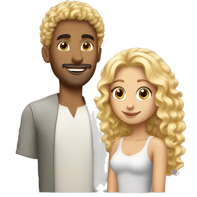 Blond curly girl with Arab guy emoji