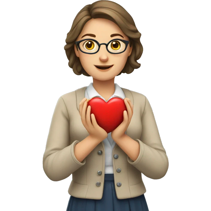 A European woman teacher holds her heart in her hands emoji
