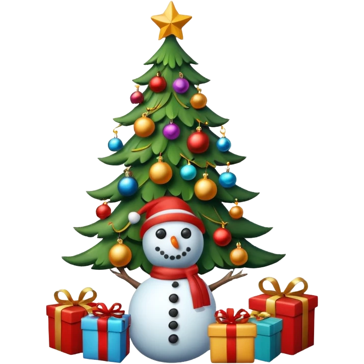 christmas tree, decorations, gifts, snowman, christmas atmosphere emoji set emoji