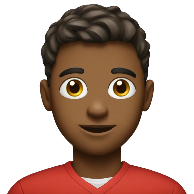 student wearing a red shirt with a white Rutgers on it emoji
