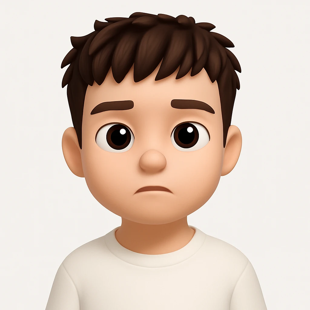 Create a 3D cartoon emoji-style character inspired by the reference image, with a large head, big expressive eyes, smooth skin, and simple features. The character should have a clean, modern design with soft lighting and a white background. Show a neutral or expressive facial emotion. The style should resemble Apple Memoji or Pixar characters, front-facing, high quality, minimalistic. emoji