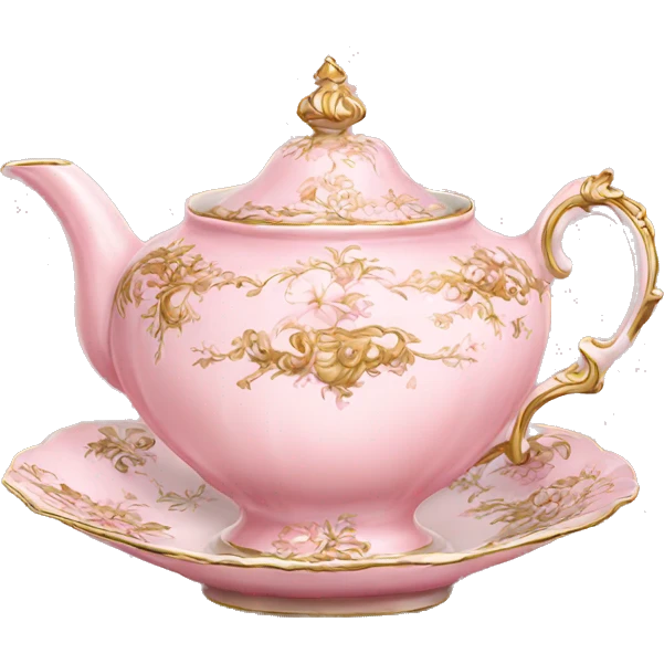 vintage highly detailed light pink rococo tea cup and pot emoji