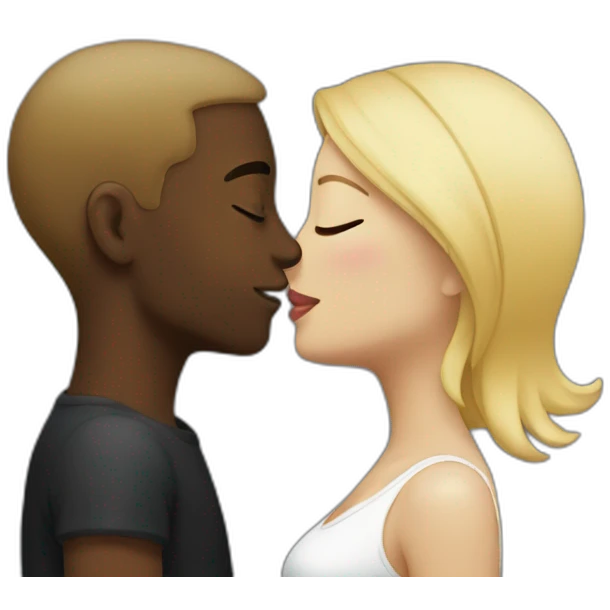 Blond woman kiss black man  emoji