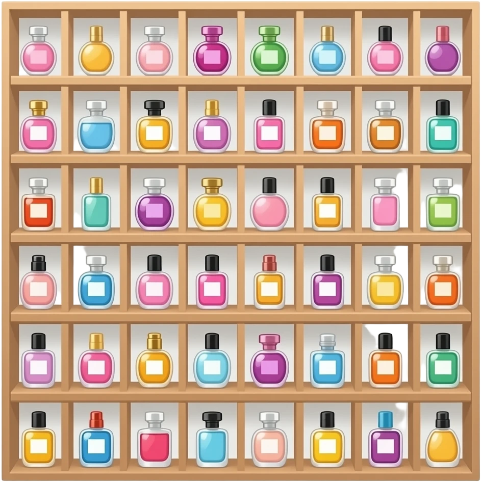 hazme un estante grande lleno de perfumes emoji