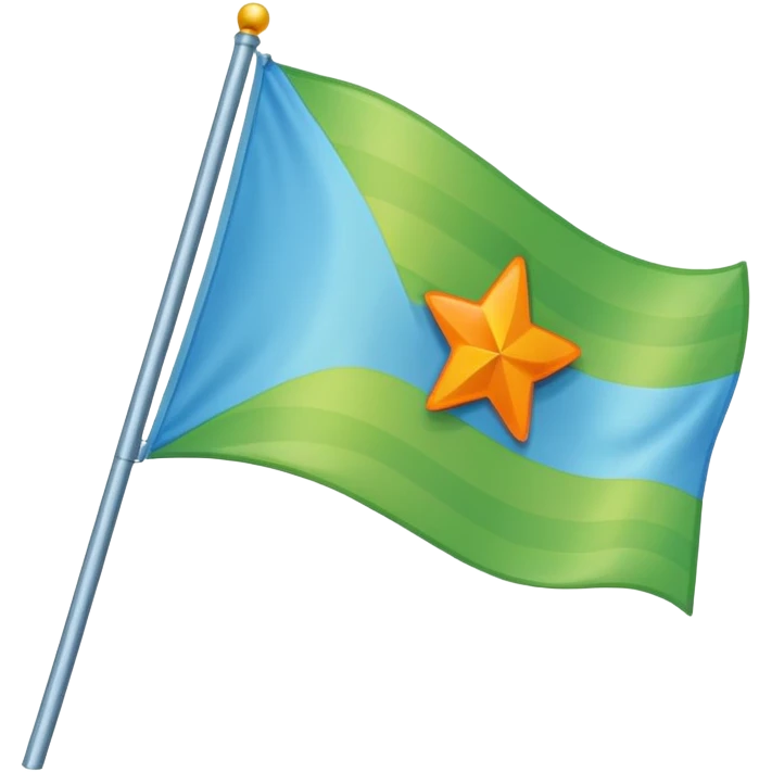 create a flag with orange star in the left and the light green in top and bottom and the light blue triangle left to Right and blue on the right up to down behind the light blue triangle emoji