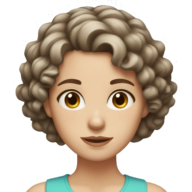 White Girl With short brown Curly hair and dark brown eyes emoji