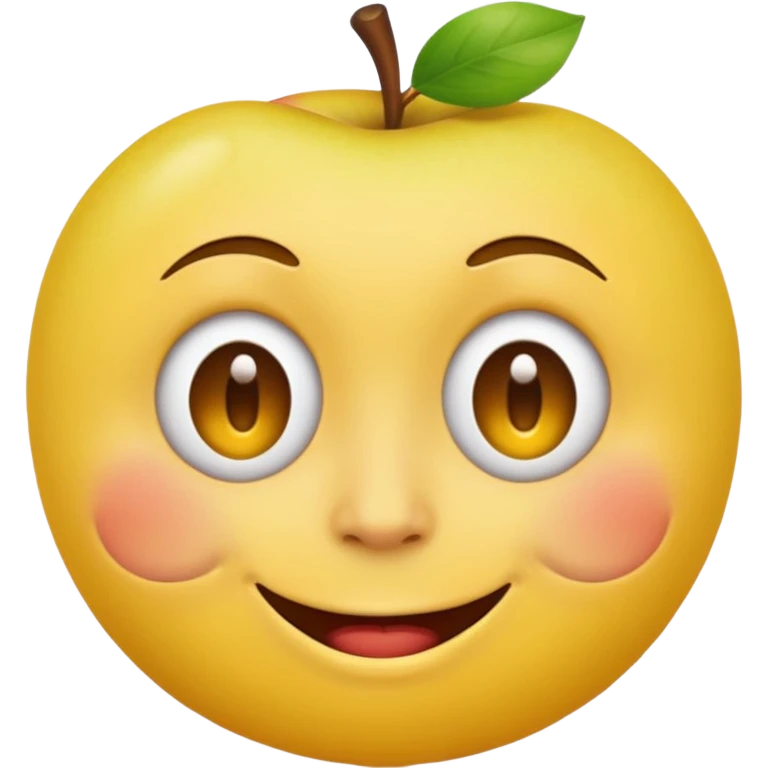 round yellow face, smiling, one eye twitching, apple emoji style emoji