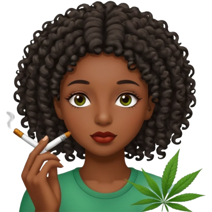 Black girl with eyelashes and curly hair smoking weed  emoji