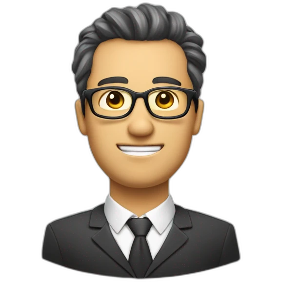 Homme blanc avec les cheuveux cours sur le côté et long attaché au dessus avec des taches de rousseurs et des lunettes emoji