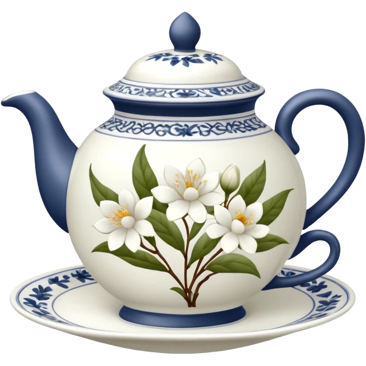 White tea set with white flowers emoji
