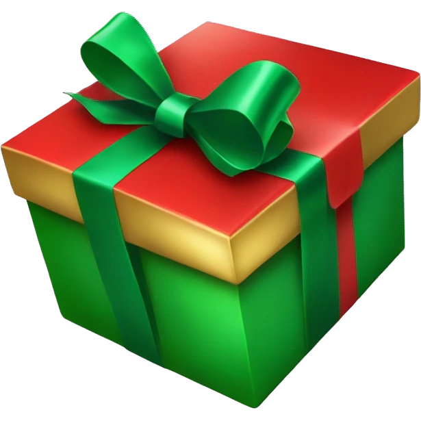 Red and green gift box gold bow emoji