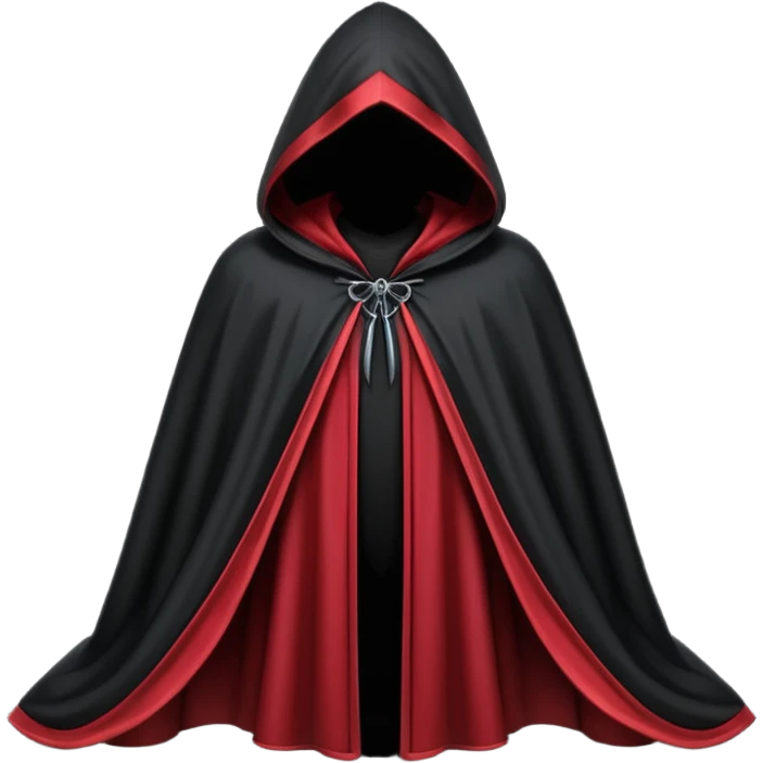 gothic hooded cloak object icon, black and crimson accents, mysterious fantasy cloak, elegant folds, 3D cartoon, mobile game icon style, centered, clean background, no text, no watermark
 
 emoji