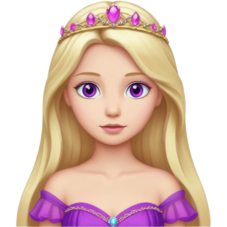 Aurora with long blonde hair, violet eyes, pink outfit emoji