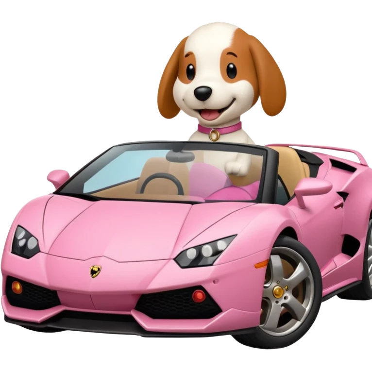 Snoopy in a Lamborghini, the Lamborghini is sideways and Snoopy isn't big, the Lamborghini is pink emoji