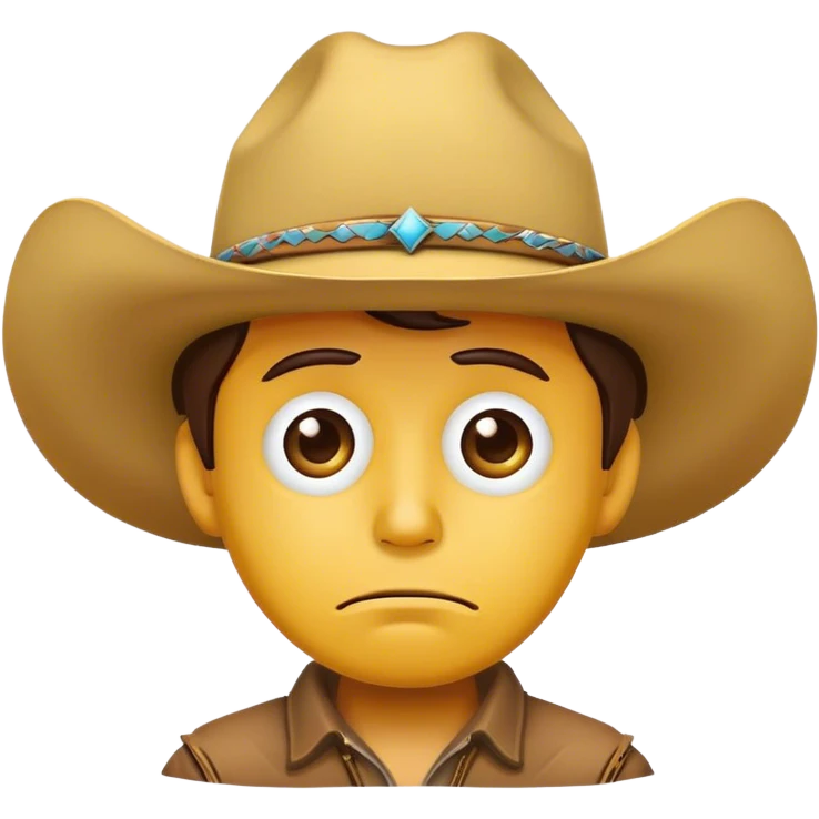 Yellow sad face wearing a cowboy hat  emoji