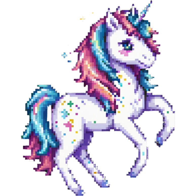 playful unicorn with sparkling mane pixel art emoji