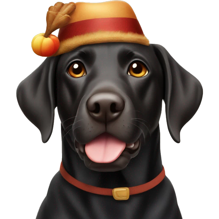 Black Labrador with turkey hat emoji