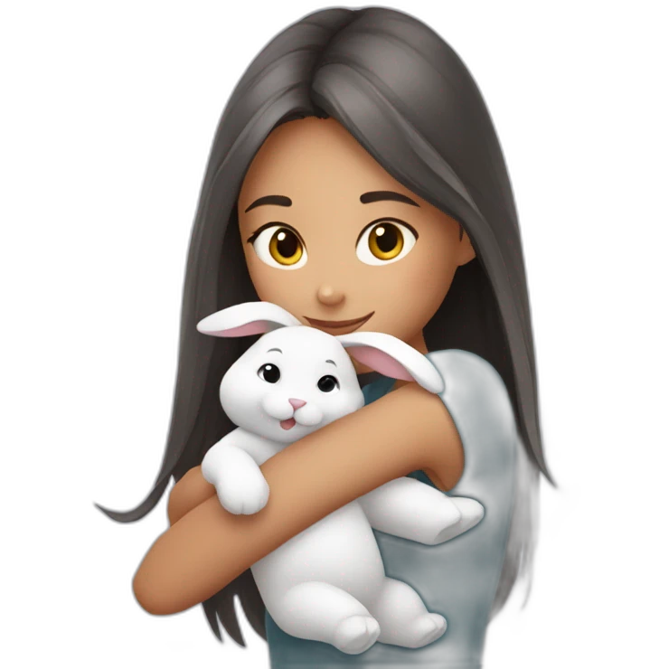 girl with cute gey rabbit emoji