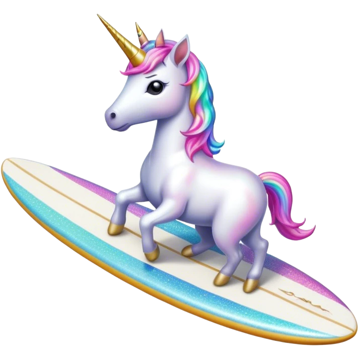 Unicorn with a hat on a surf board  emoji