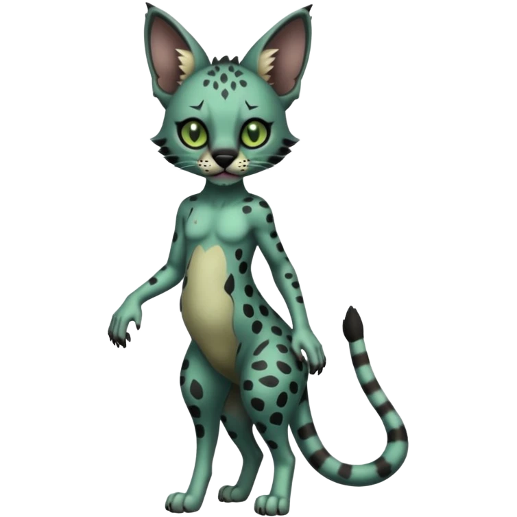 Dark-deep-blackish-Greenish Zombie-serval, full body emoji