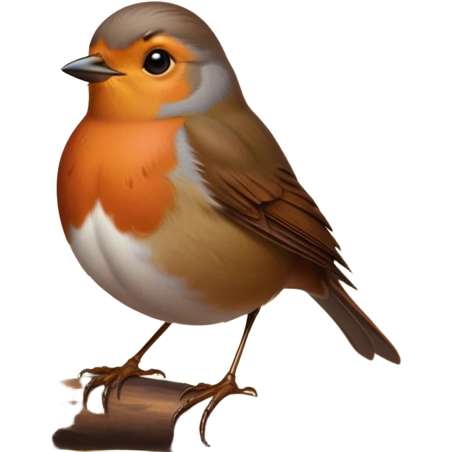 Cinematic Noble Robin Portrait Emoji, Poised and dignified, with a delicate, rounded build, a soft rust-red breast, gentle inquisitive eyes, and a small, refined beak, Simplified yet sharp and sophisticated features, highly detailed, glowing with a soft, warm glow, high shine, intelligent and graceful, stylized with an air of woodland charm, focused and attentive, soft glowing outline, capturing the essence of a watchful and confident robin that appears ready to flutter out of the screen with effortless authority! emoji