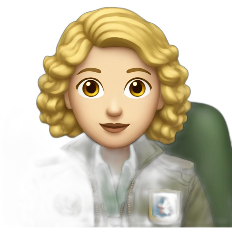 Soviet female pilot golden hair blue ayes  Green with brown plush jacket emoji