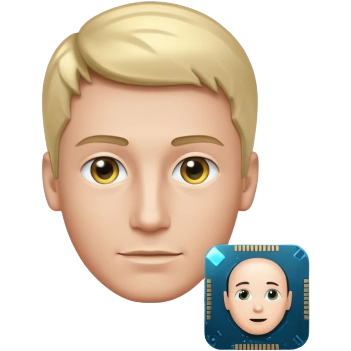 a man with a small AI chip next to him emoji