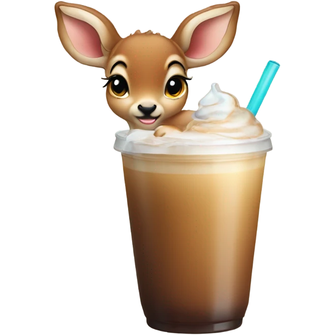 Cute Baby deer drinking iced coffee emoji