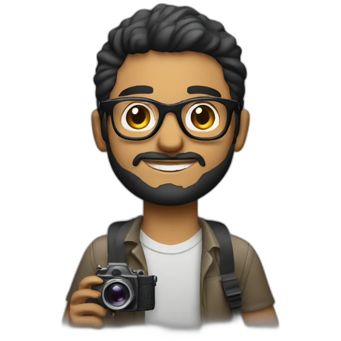 Young Latino film director with small beard and glasses holding a super 8 mm camera emoji