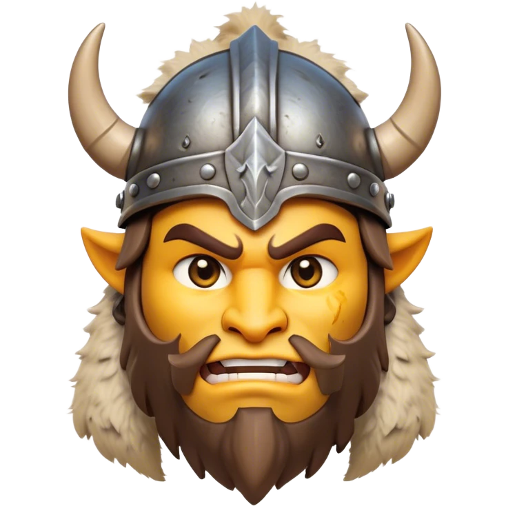Clash of Clans aesthetic friendly Barbarian Portrait Emoji, Poised and bold with a rugged yet cartoonish build in tattered furs and a horned helmet, his face rendered in a natural skin tone (not yellow), expressive bright eyes and a confident smirk, Simplified yet dynamic features, highly detailed, glowing with a vivid, adventurous aura, high shine, heroic and spirited, stylized with an air of medieval warrior charm, focused and energetic, soft glowing outline, capturing the essence of a fearless barbarian adventurer ready to lead his clan with spirited valor! emoji
