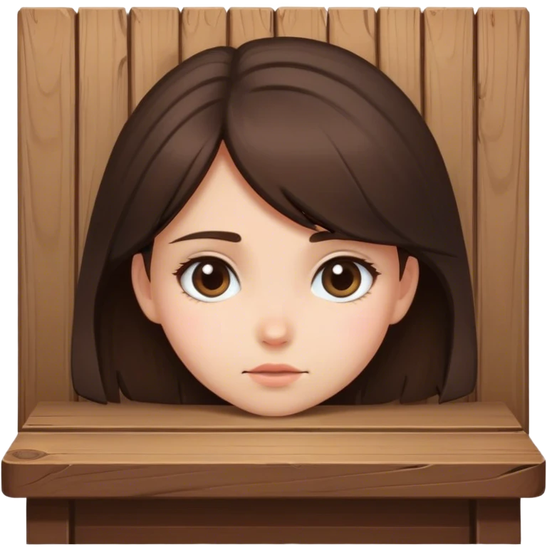  A brunette girl innocently peeking up from behind a table face view  emoji