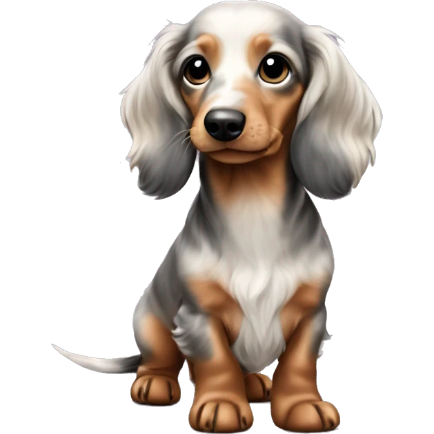light Merle long haired Dachshund puppy full body emoji