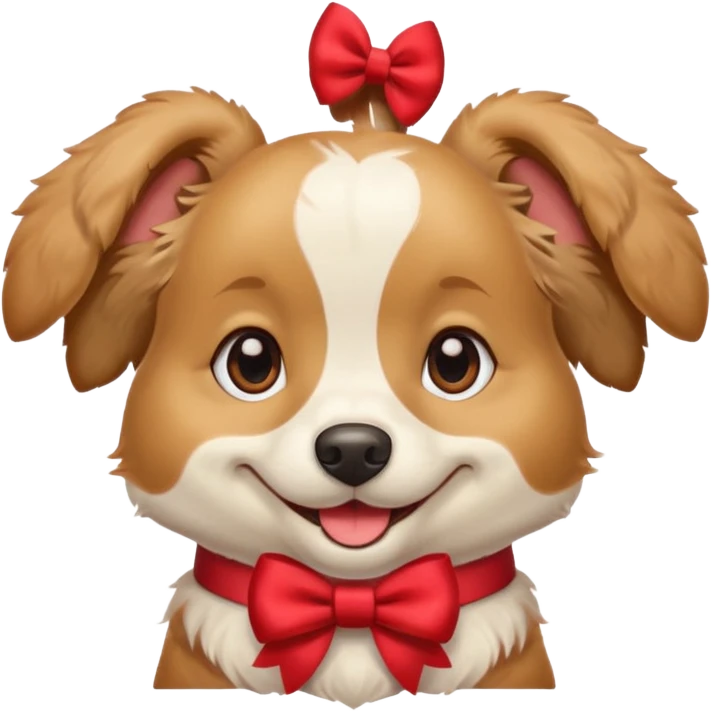 Собака породы Аусси с красным бантом улыбается в стиле ios emoji