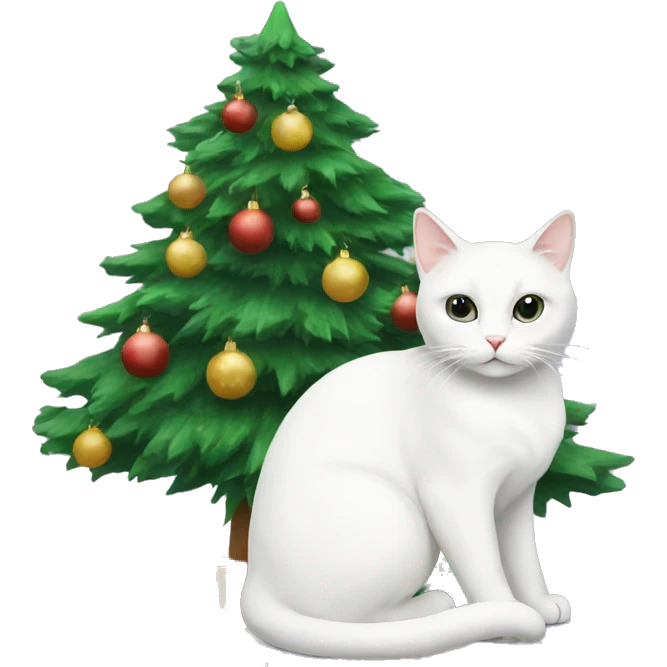 White cat sitting Christmas tree  emoji