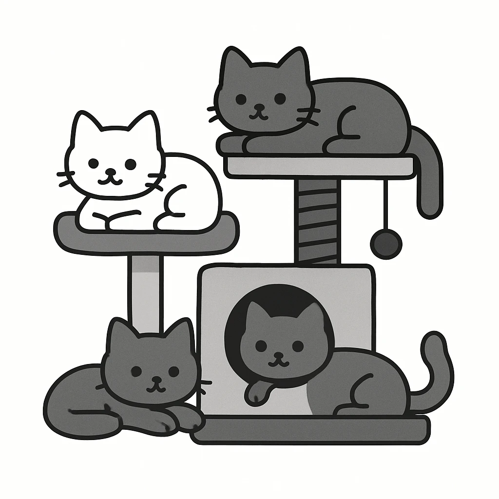 cats relaxing in a vertical playhouse emoji