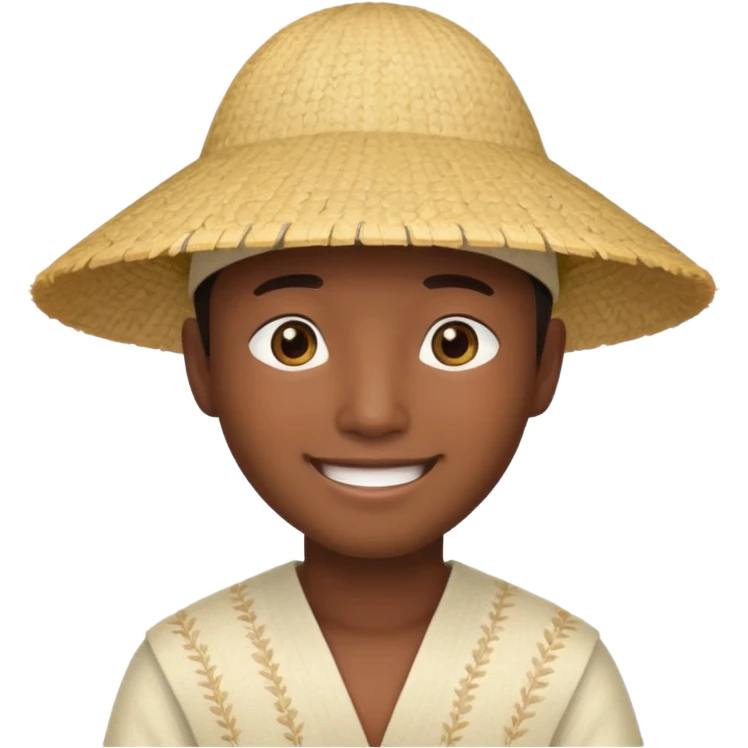 Asian guy with a rice hat, eyes barely open emoji