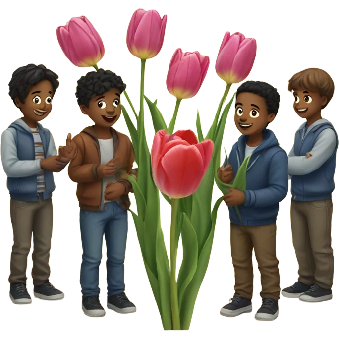 6 boys and tulip emoji