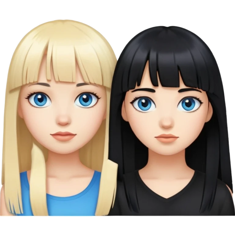 Girl with fringe and black hair and girl with blonde hair and blue eyes emoji
