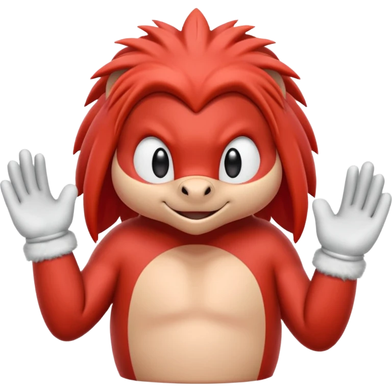 Sonic the hedgehogs friend knuckles a red animal with peach arms and white gloves he’s a echidna emoji