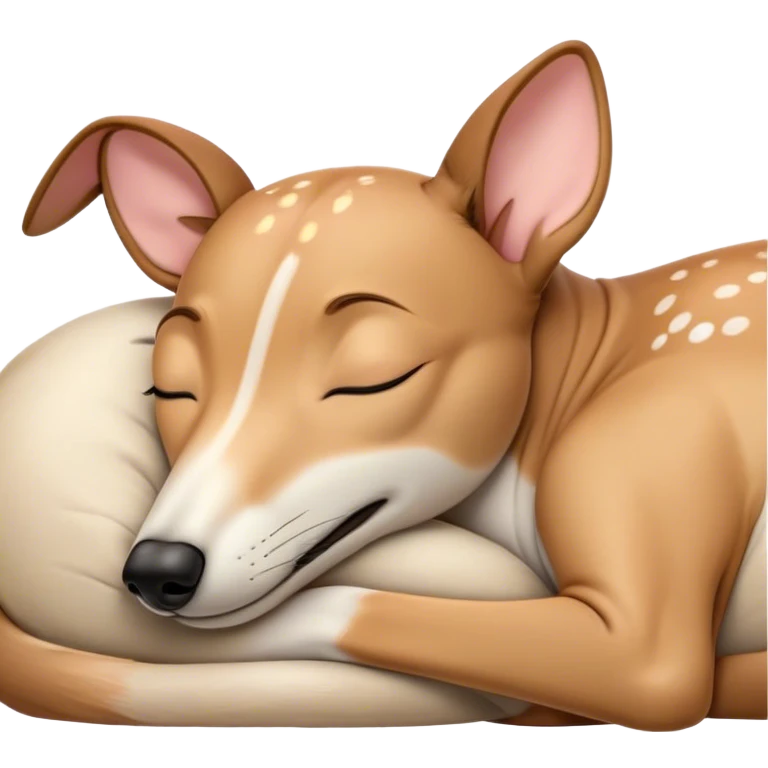 Meme-Worthy Cute Sleeping Fawn Greyhound Portrait Emoji, Head resting peacefully with a contented smile, showcasing a slender build and a luxuriously smooth fawn Fur, eyes shut in a serene nap, Simplified yet hilariously adorable features, highly detailed, glowing with a soft, drowsy light, high shine, relaxed and utterly lovable, stylized with an air of playful laziness, bright and heartwarming, soft glowing outline, capturing the essence of a comically sleepy racer, so meme-worthy it feels like it could instantly become the next viral sensation of adorable slumber! emoji