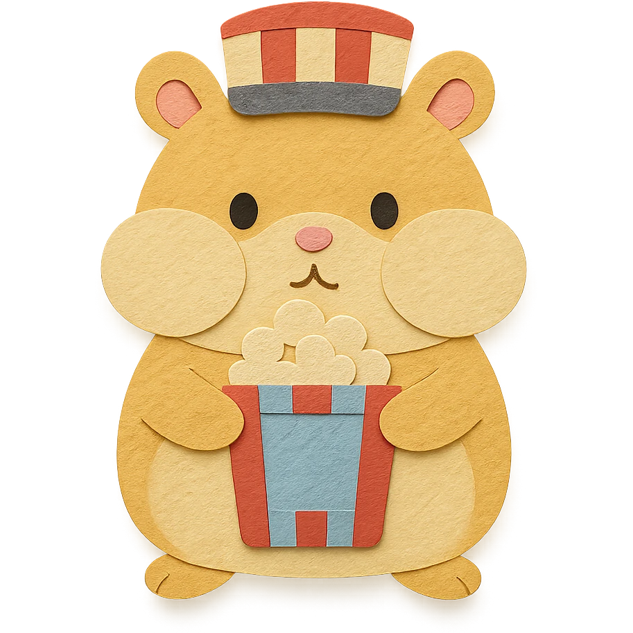 soft pastel popcorn machine hamster, puffed cheeks, holding popcorn, full-body emoji