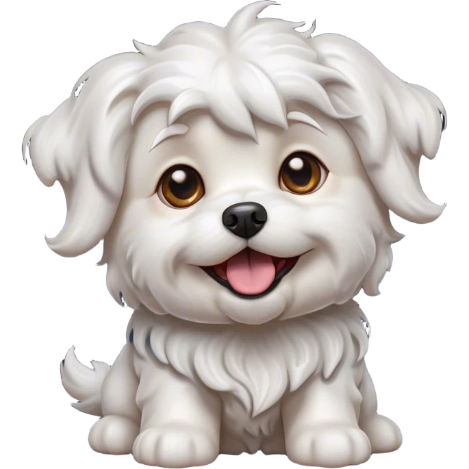 Cinematic Comical Wavy-Haired Maltese Dog Portrait Emoji, Head tilted dramatically with an exaggeratedly amused or surprised expression, featuring a silky, wavy-haired white coat with a playful sheen, wide, expressive dark eyes filled with exaggerated disbelief, Simplified yet hilariously expressive features, highly detailed, glowing with a slightly sassy glow, high shine, dramatic yet playful, stylized with an air of cheeky charm, bright and endearing, soft glowing outline, capturing the essence of a spirited and over-the-top companion, so meme-worthy it feels like it could side-eye its way into internet fame instantly! emoji