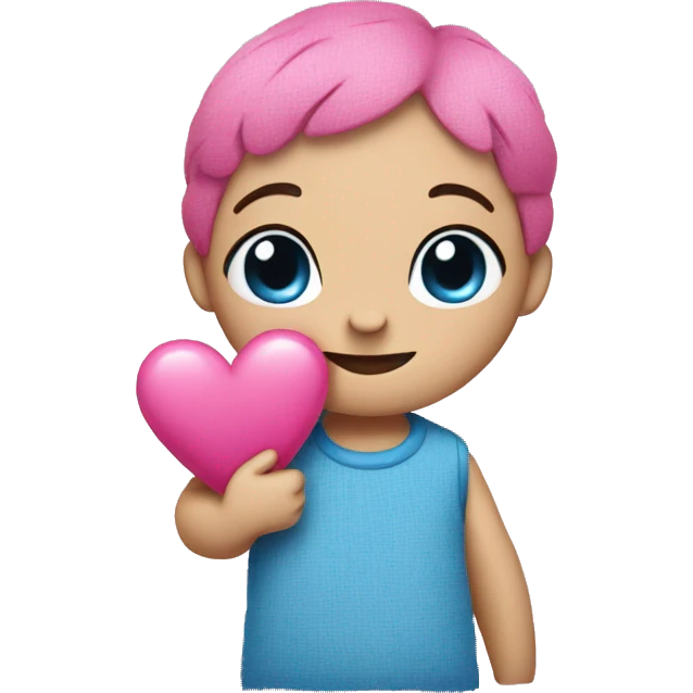 Pink stitch holding blue heart emoji