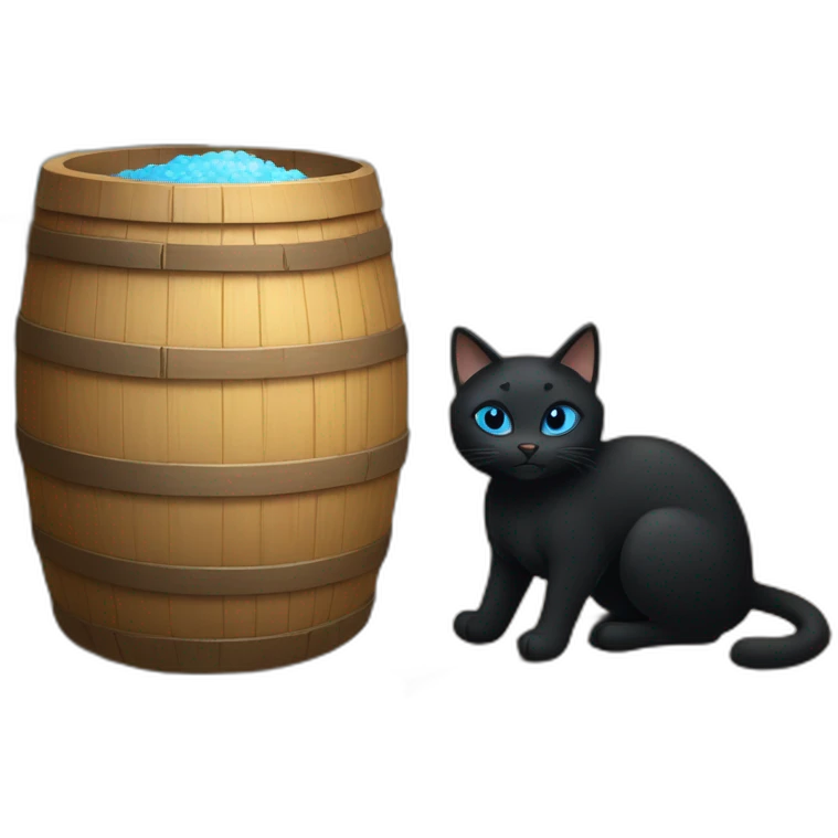 a black cat with blue eyes who sits in a village bathhouse with an oak broom and drinks kvass emoji