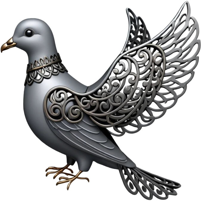 Black and silver filigree dove, 3D, extremely detailed design emoji