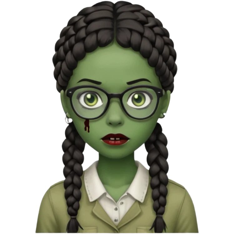 black zombie girl with glasses and braided hair emoji