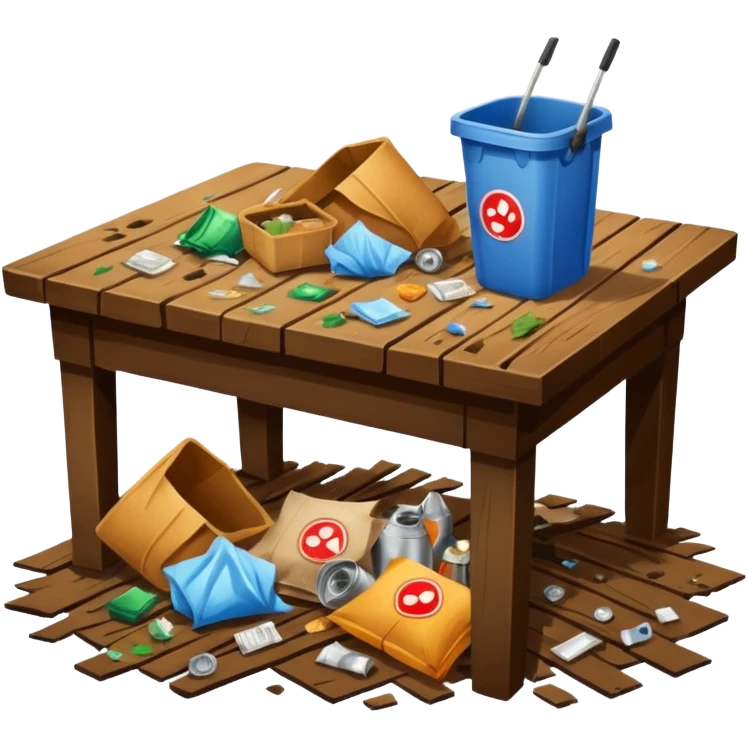 very dirty table with trash emoji