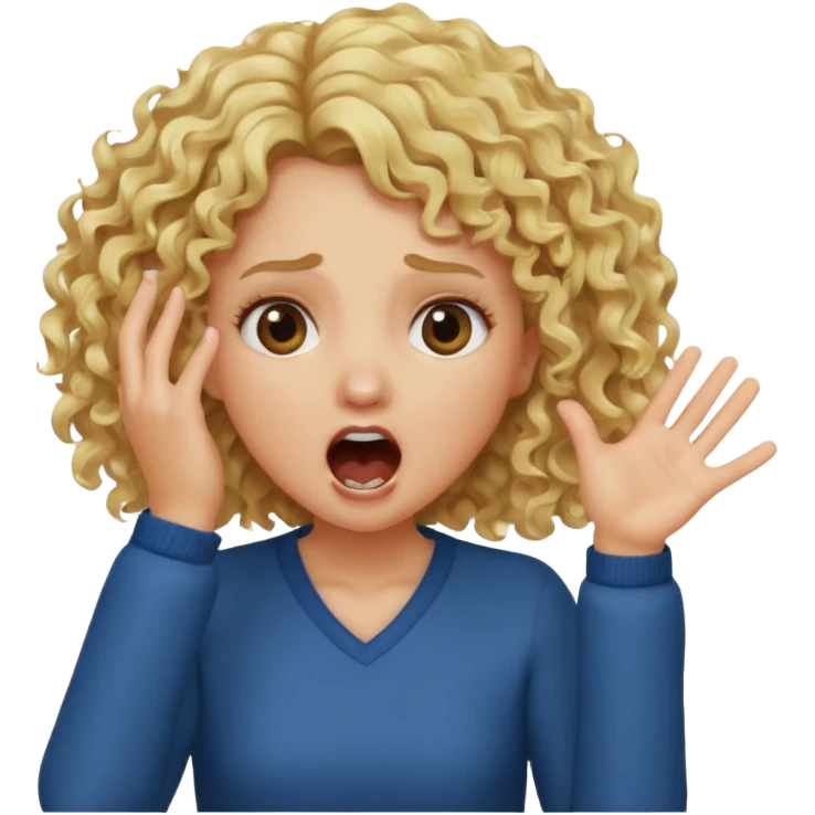 Emoji di ragazza bionda riccia che urla ma non è spaventata e mette una mano in faccia emoji