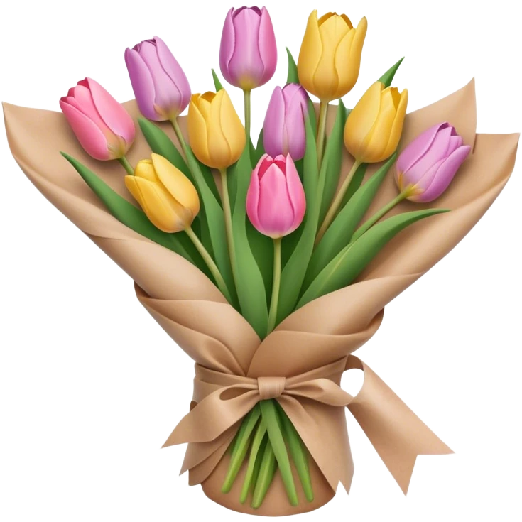 pastel tulip bouquet wrapped in brown paper emoji